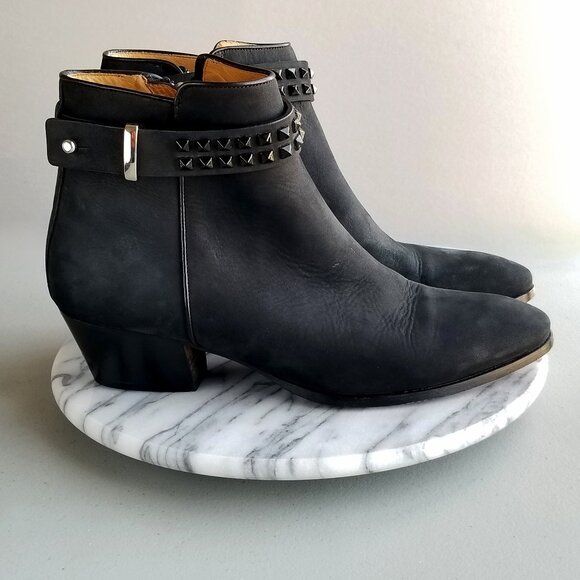 Barbara Bui Black Suede Booties Rhinestone Strap US Size 11M Ankle Boots Italy - Picture 1 of 14